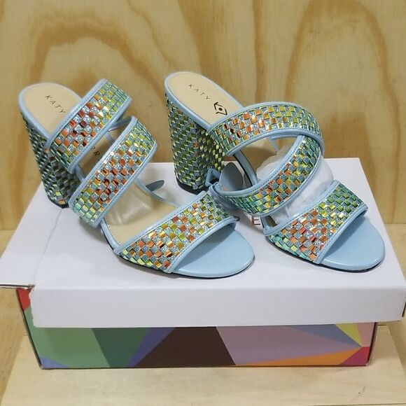 Katy Perry Ankle Strap Block Heeled Sandals The Shana Light Blue Size 11 M - Picture 1 of 8